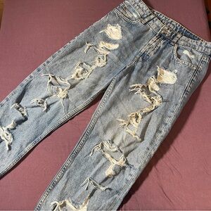 Boyfriend Low Waist &Denim Distressed Jeans Light Wash - Size 2 Button Fly